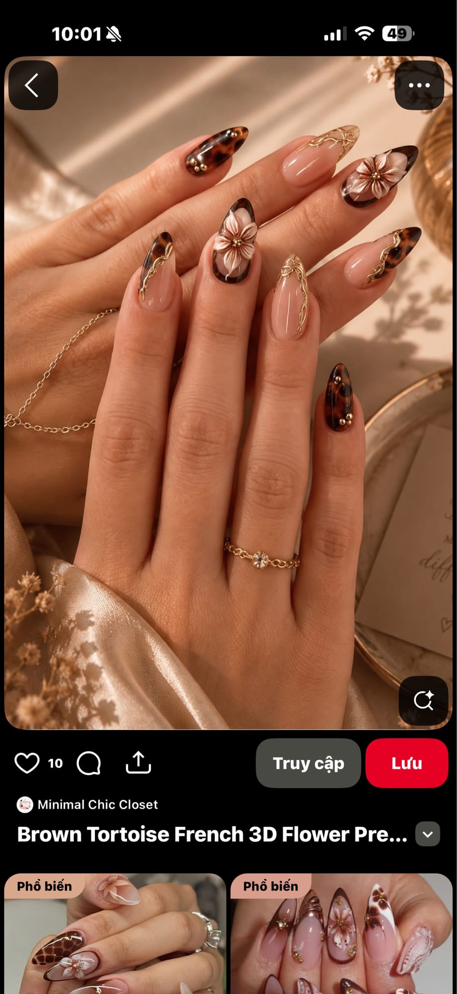 Herbst-Nägel mit braunem Tortoiseshell und 3D-Blüten – Happy Nails Konstanz