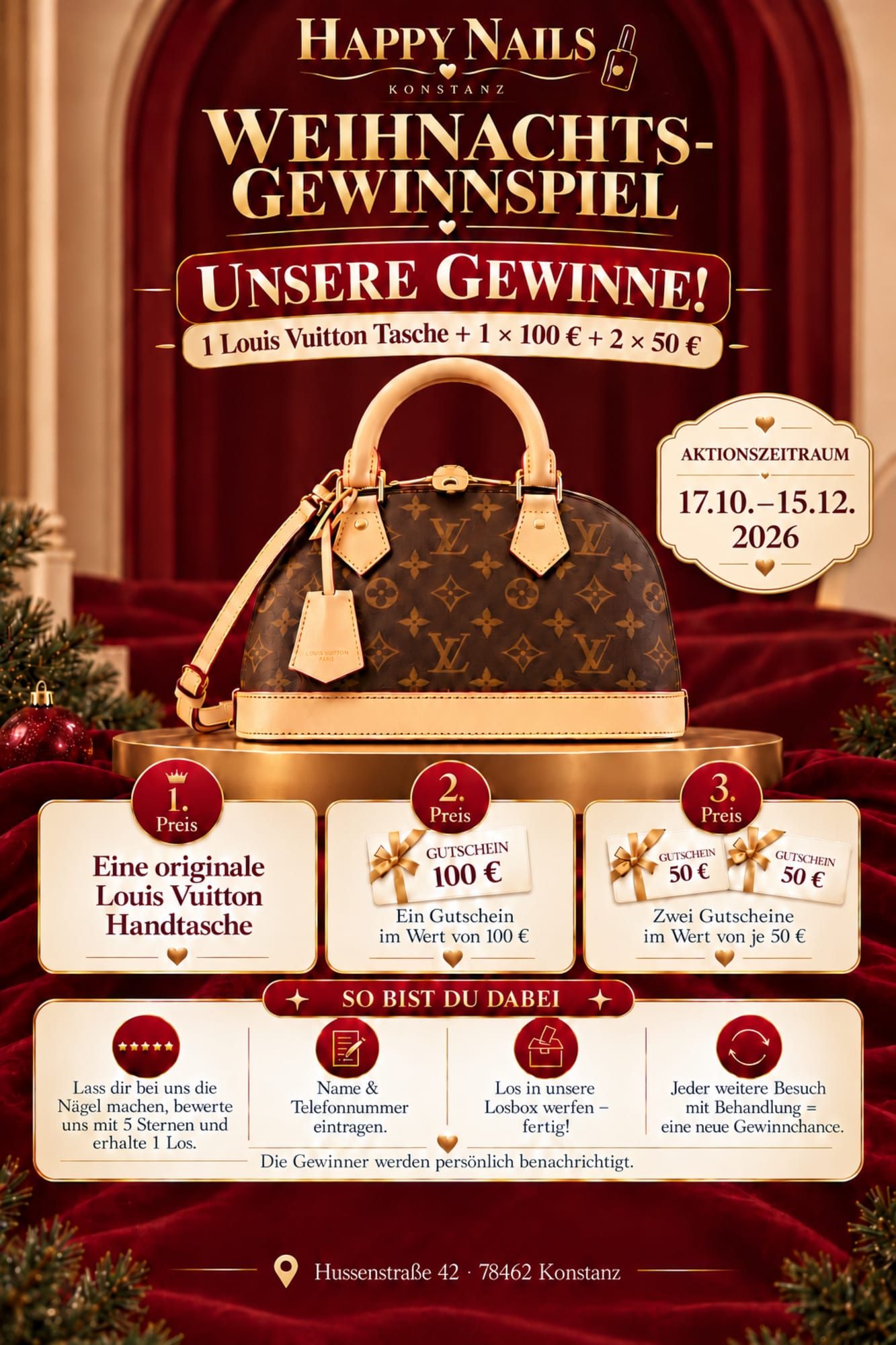 Happy Nails Konstanz Weihnachts-Gewinnspiel: Louis Vuitton Handtasche und Gutscheine zu gewinnen